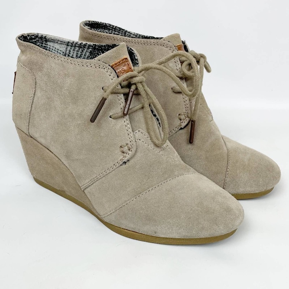 Toms | Tan Taupe Wedge Booties Suede Desert 6.5